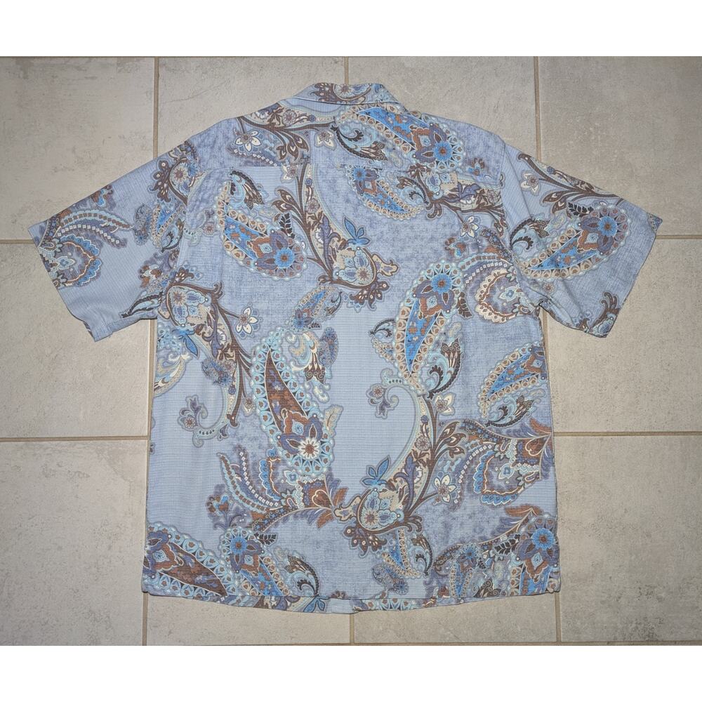 Tommy Bahama Men's Large Shirt Silk Short Sleeve Paisley Wooden Button Up - Picture 6 of 7